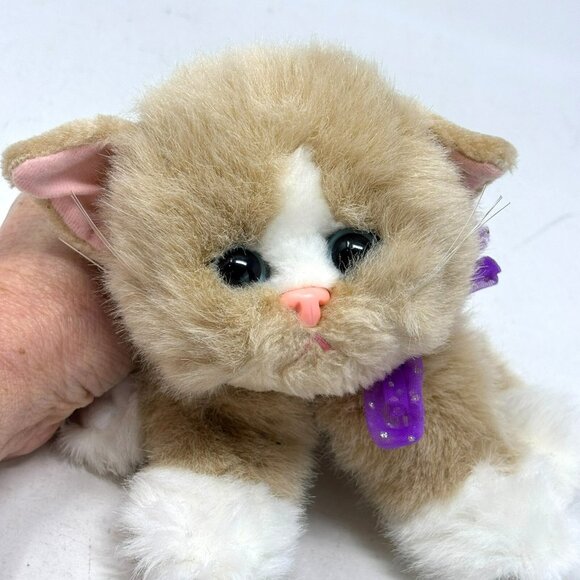 KITTY KITTY KITTENS Purring Plush Tan White Blue Eyes Purple Bow Tyco 1992 - Picture 1 of 11